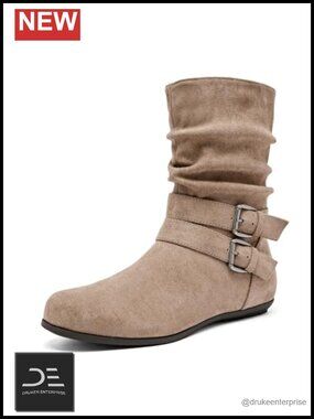 Women's Extra Wide Calf Ankle Boots with Side Zipper, Memory Foam
